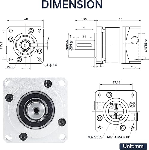 Miniatura 26 de CNCTOPBAOS Nema23 Motor paso a paso Caja de engranajes planetaria 7 Reductor de velocidad de arco mínimo Relación reductor de engranajes 5:1