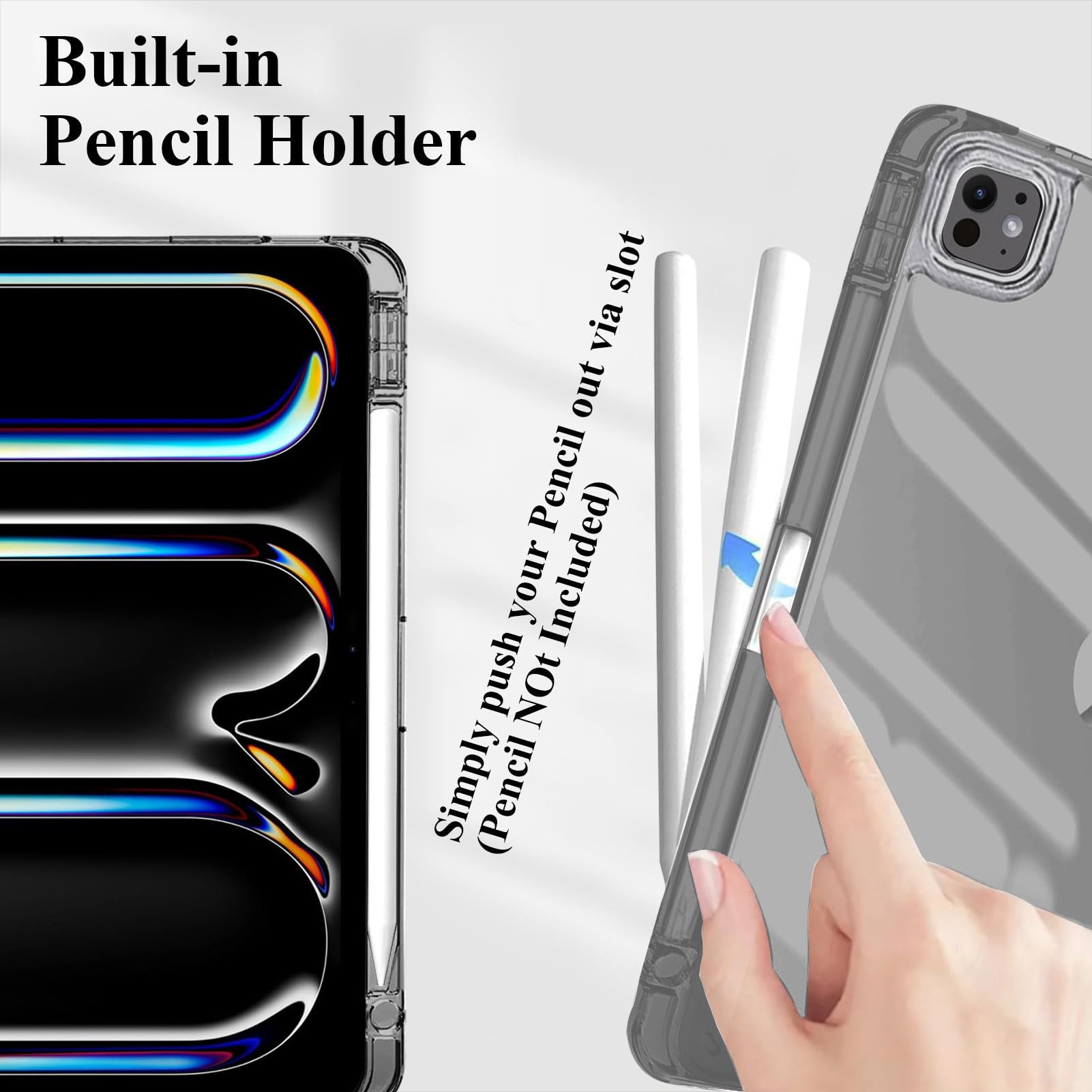 Custodia Per IPad Pro 11” 2025/2024 M5/M4 – Trasparente, Antiurto, Con Portapenne E Stand