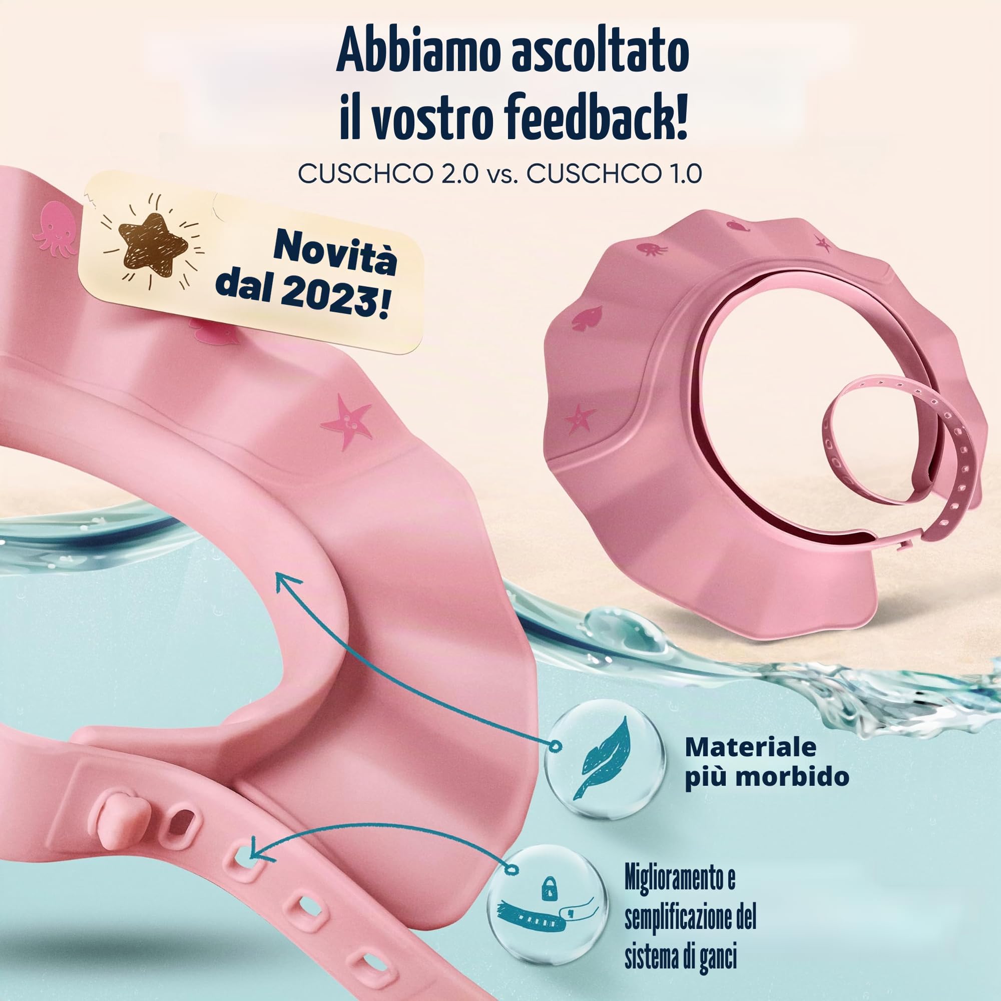Cuffia da doccia per bambini, estremamente impermeabile e confortevole, aiuto per il lavaggio dei capelli per bambini, con tecnologia di chiusura extra leggera