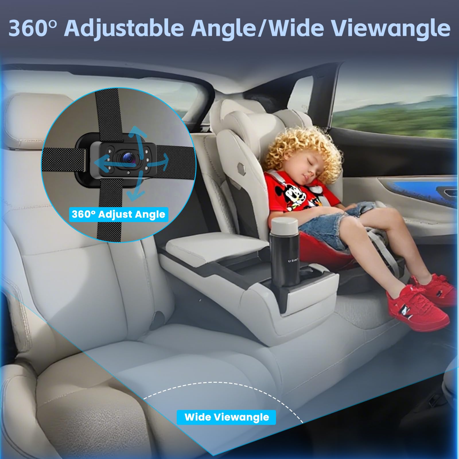 Hikity Baby Car Camera con Monitor 480P Monitor para Coche de 4,3" con Cámaras de Visión Nocturna de 360°Cámara Giratoria para Silla de Seguridad Infantil para la Vigilancia de Niños y Mascotas