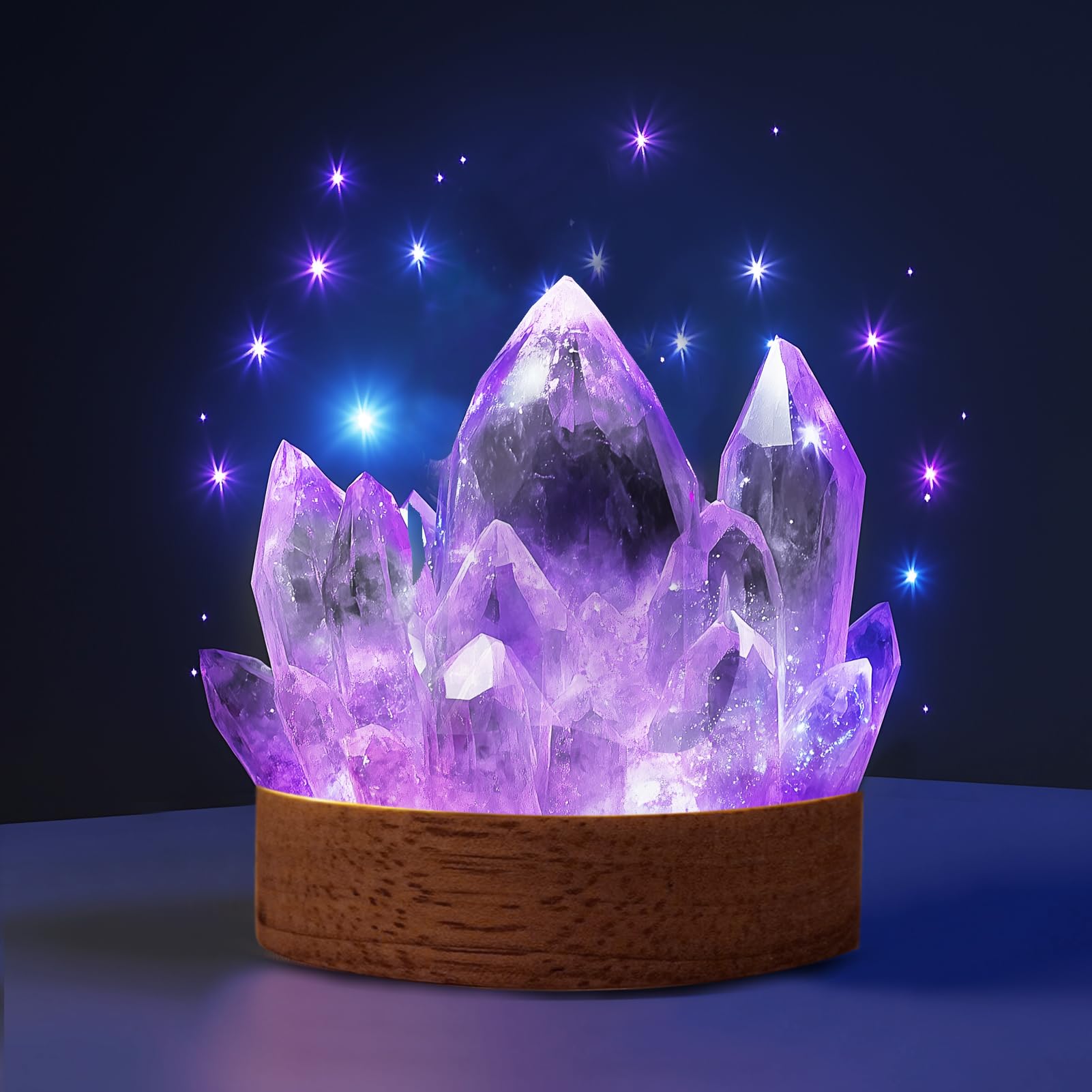 Amethyst Crystal Night Light - Natural Healing Crystal Bedside Lamp Soft Warm LED Light USB Powered Home Decor