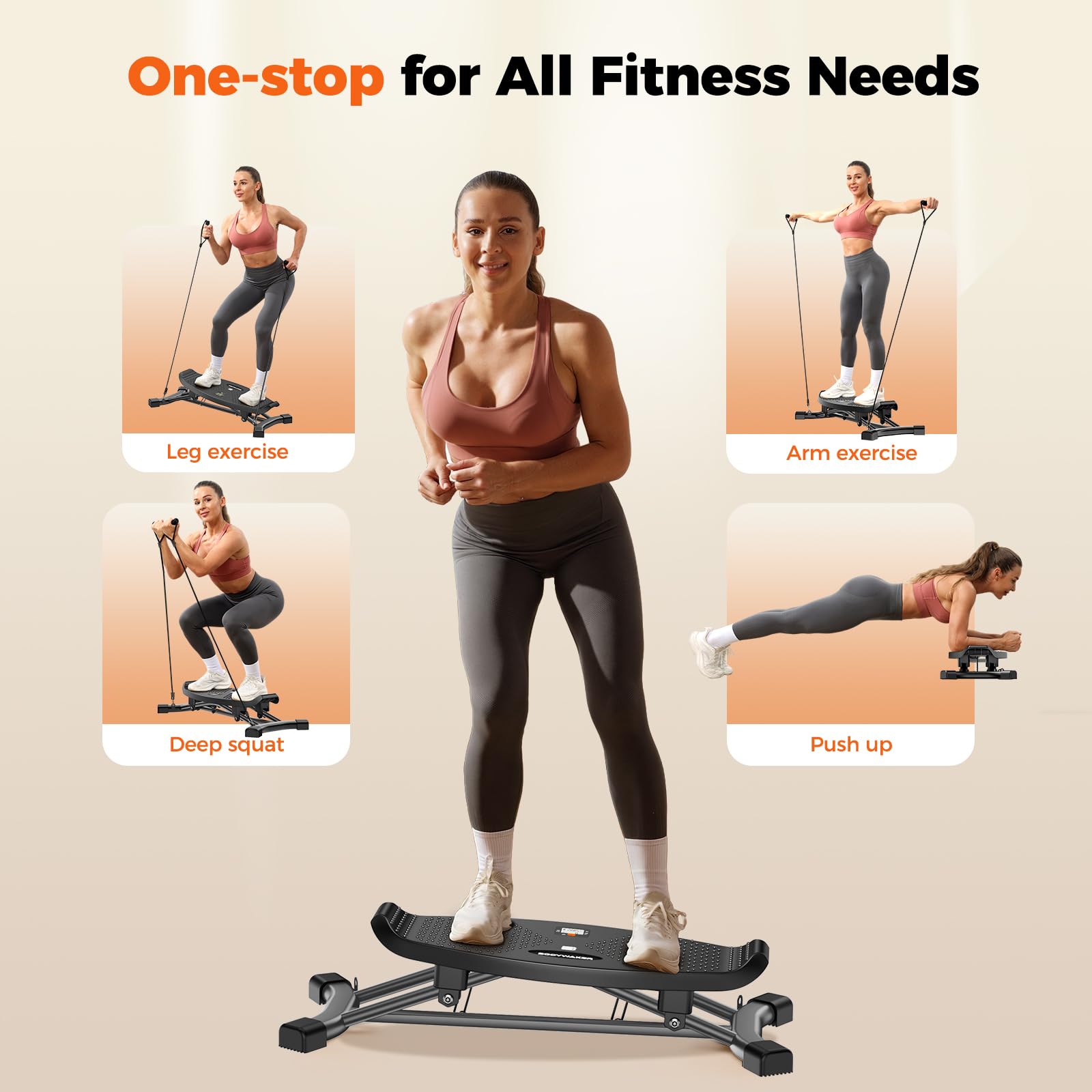 Balance board per allenamento di tutto il corpo, tavola oscillante con display LCD e fascia di resistenza, bilanciere portatile con capacità di 136 kg per palestra in casa, fitness, allenamento delle