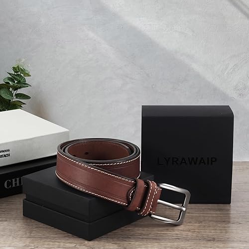 Miniatura 4 de Cinturón de cuero de grano completo para hombre, piel de vaca auténtica, 1.5 pulgadas de ancho, perfecto con jeans y pantalones de trabajo