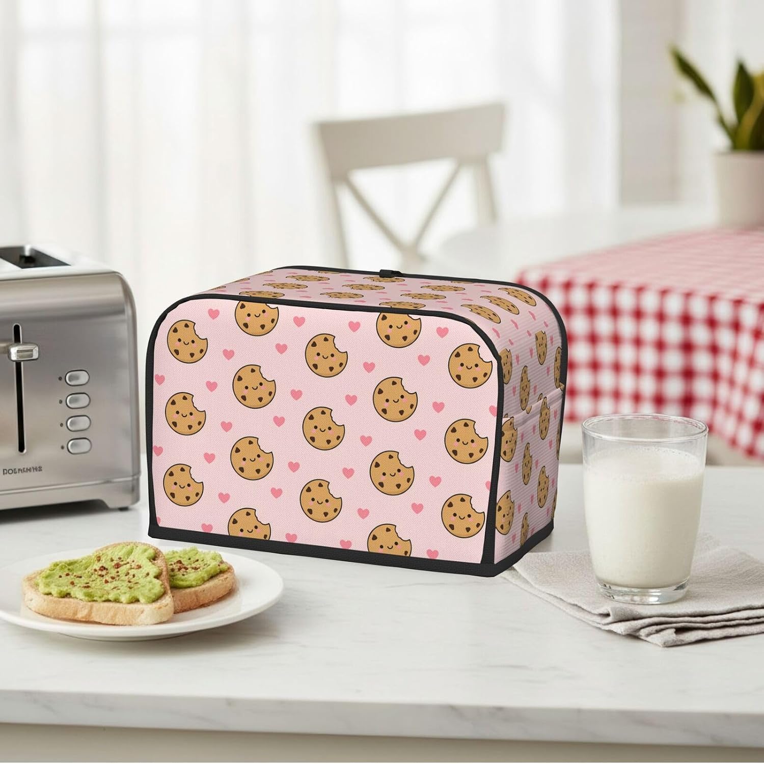 2 Slice Toaster Cover Cute Cookies Pink Hearts Water-Resistant Bread Maker Dust Cover with Storage Pocket, Washable Kitchen Appliance Protector, Housewarming Gift, 11.4x7.5x7.9 Inch image 4