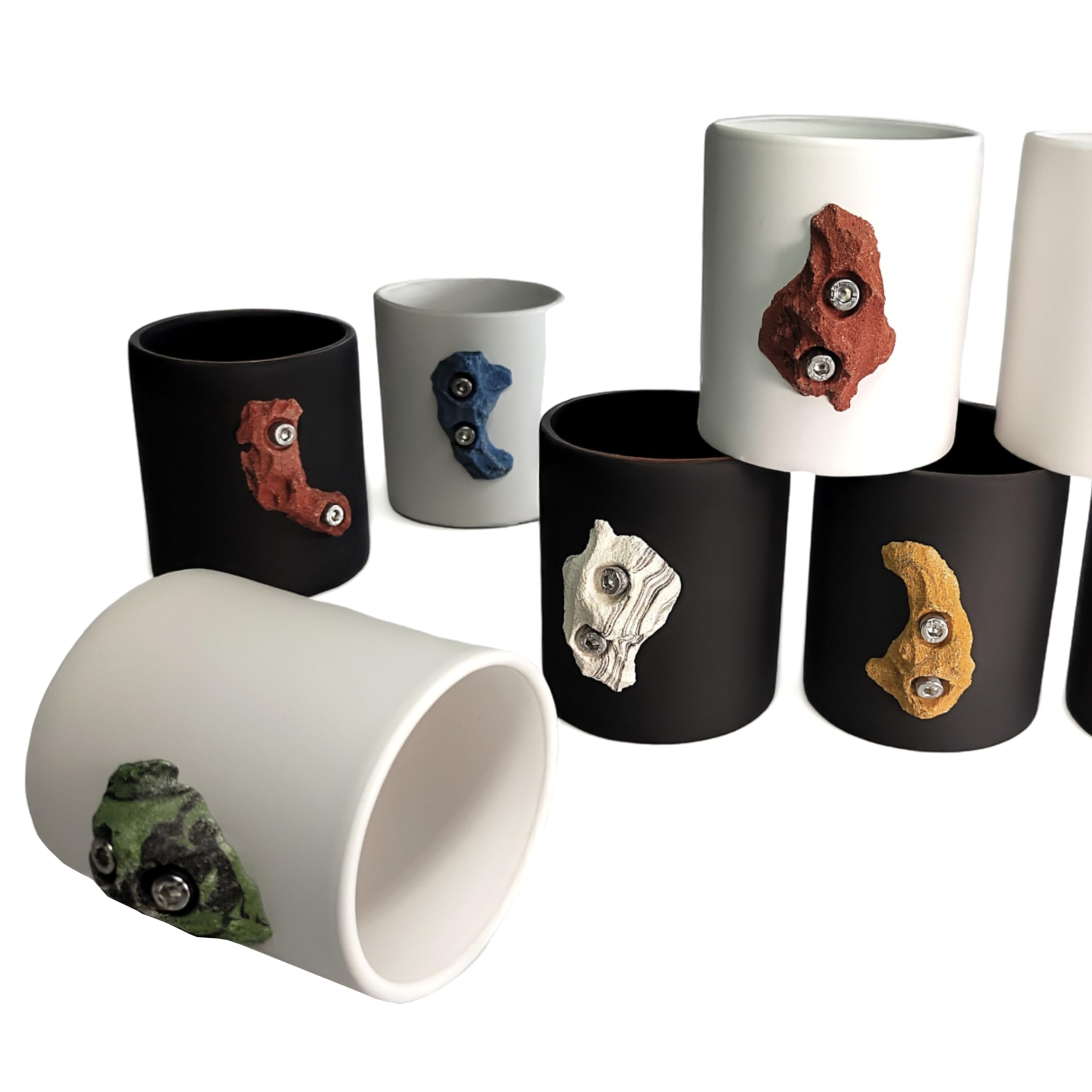 Der Handbetrieb Kaffeetasse matt schwarz oder weiß mit Boulderstein Klettergriff aus dem Klettersport für den Kletter- und Outdoorfan (Schwarz Gelb)