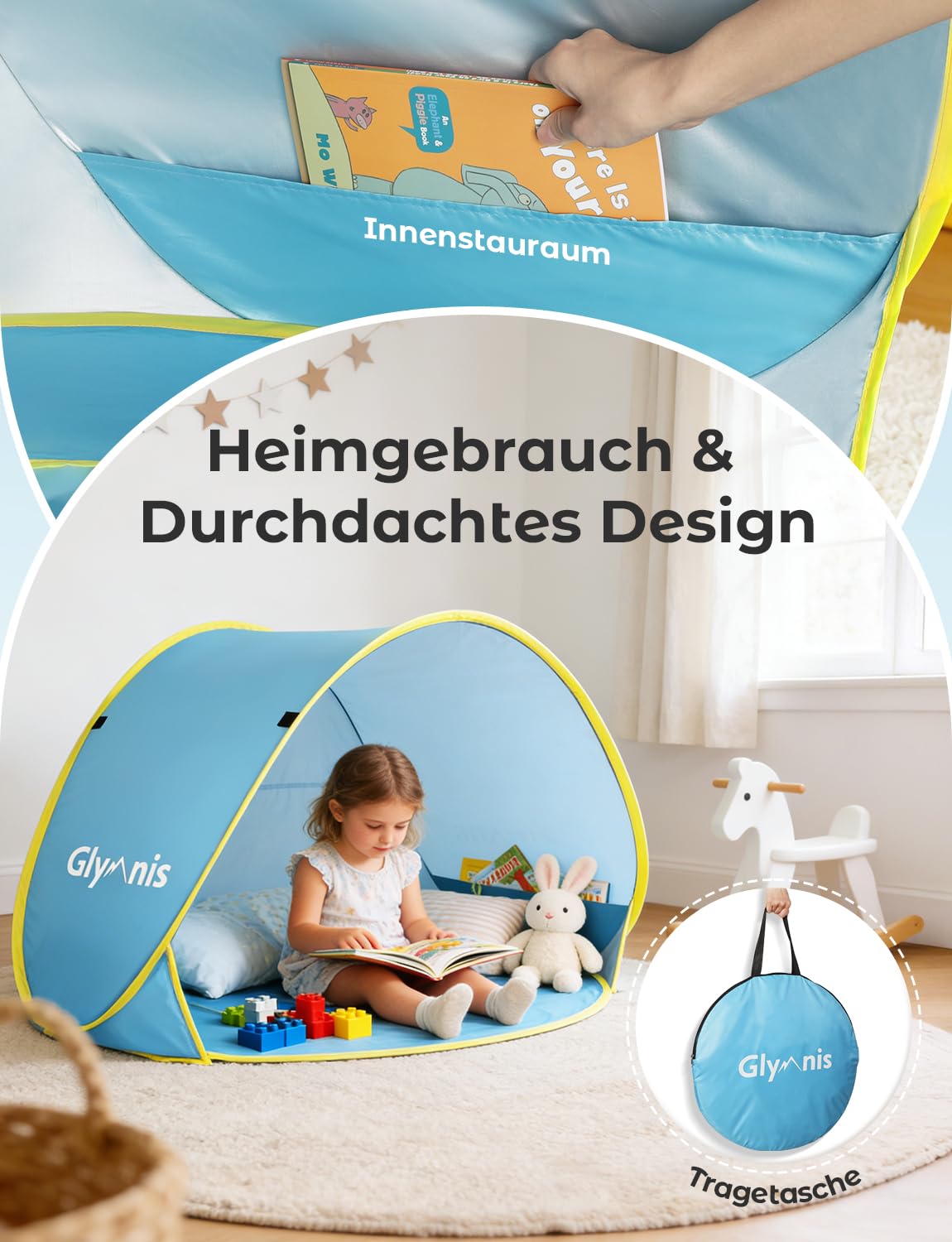 Glymnis Baby Strandmuschel Strandzelt Pop-up Baby Strand Zelt mit trennbarer Pool UV-Schutz UPF 50+ Sun Shade Shelter für Kleinkinder und Baby