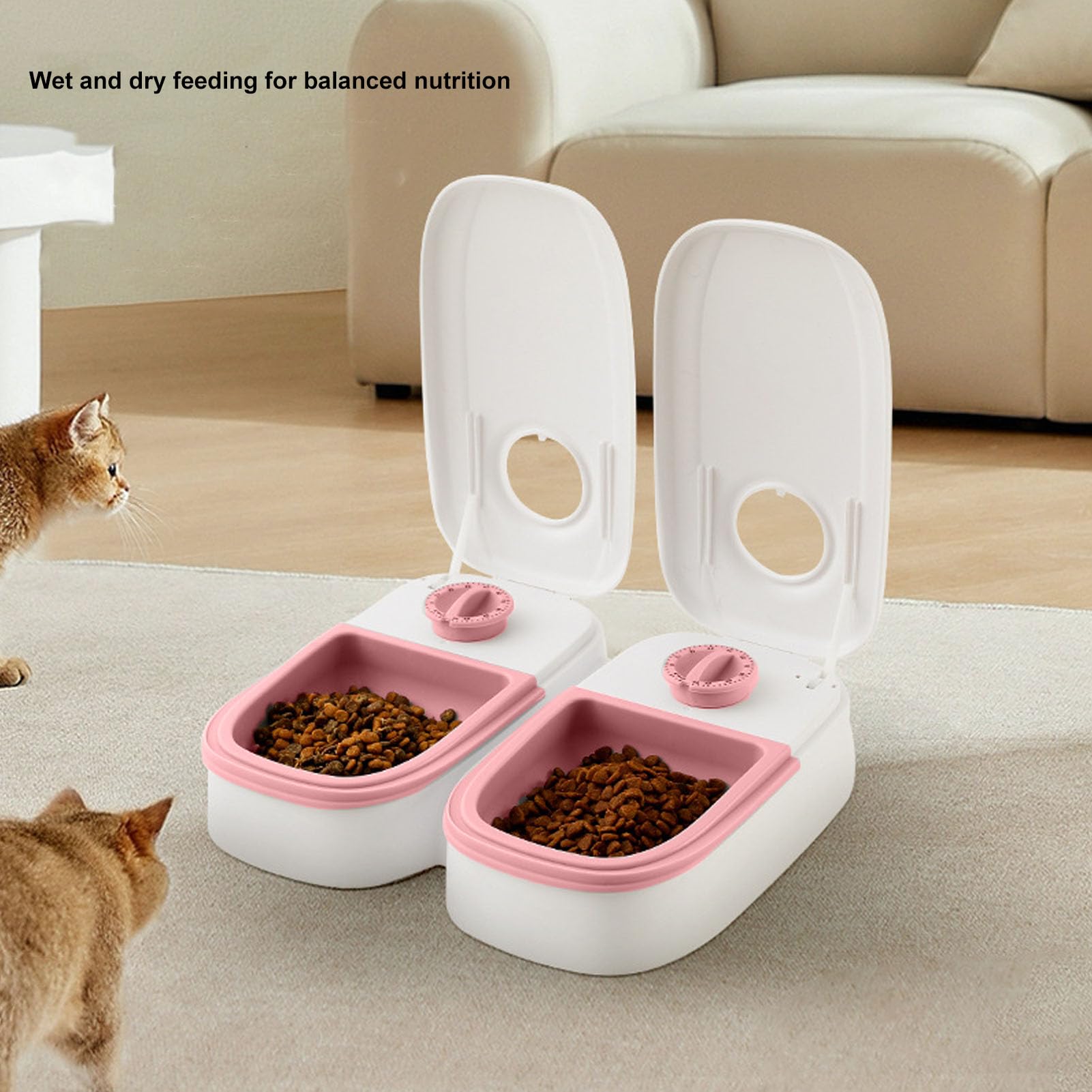 Double Meals Automatic Pet Feeder, Smart Timed, 350ml per Bowl, ABS Material, Ice Pack Space, Removable Design, Anti Slip Pads, for Cats Small Medium Dogs, (Pink) - image 5