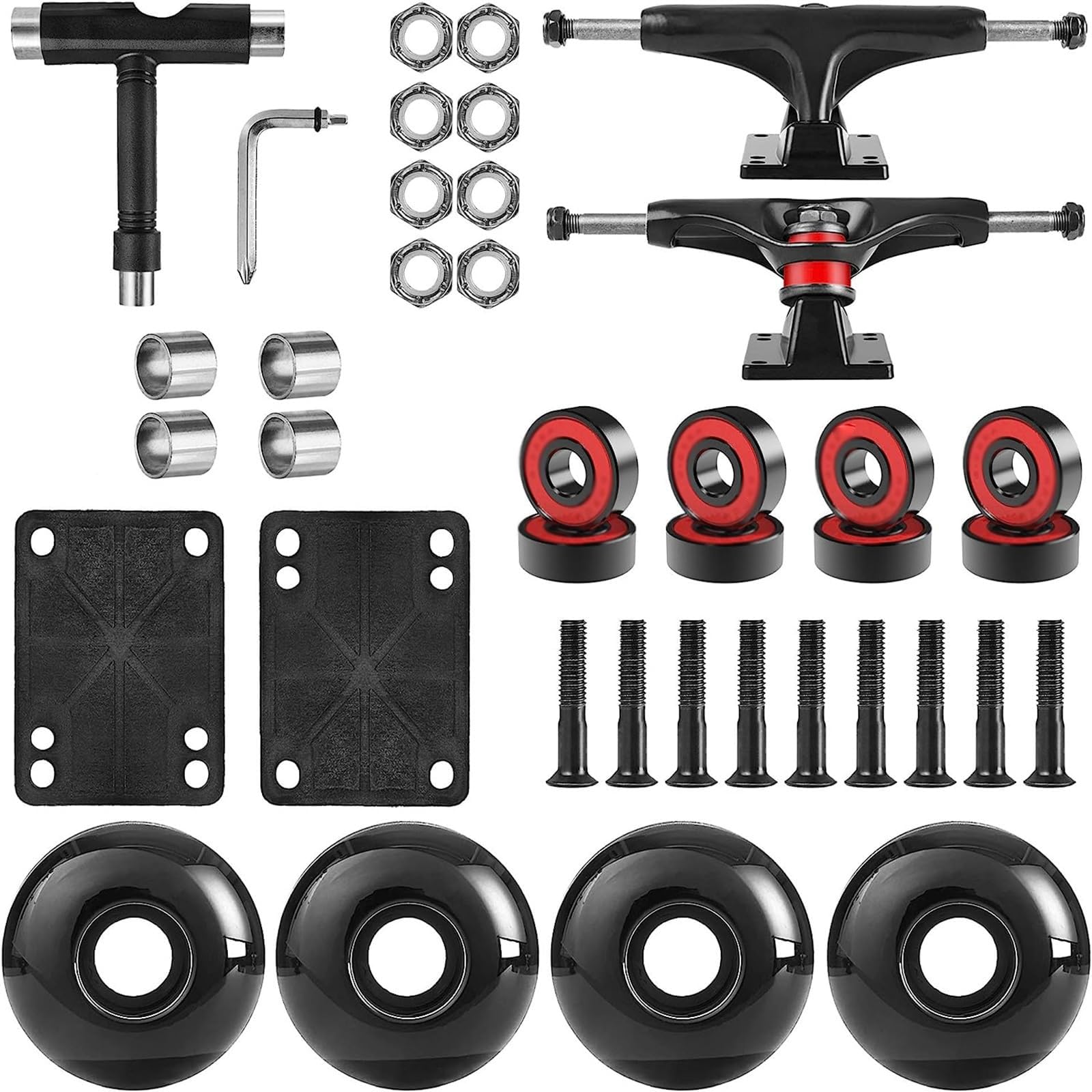 THE WHITE SHOP Skateboard wheelset, including scooter, skateboard wheels, skateboard bearings, skateboard pads, skateboard bearings (black)
