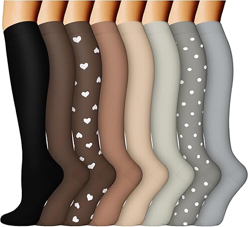 ACTINPUT Compression Socks for Women & Men Circulation 8 Pairs 15-20mmHg-Best support for Nurse,Medical,Running,Athletic