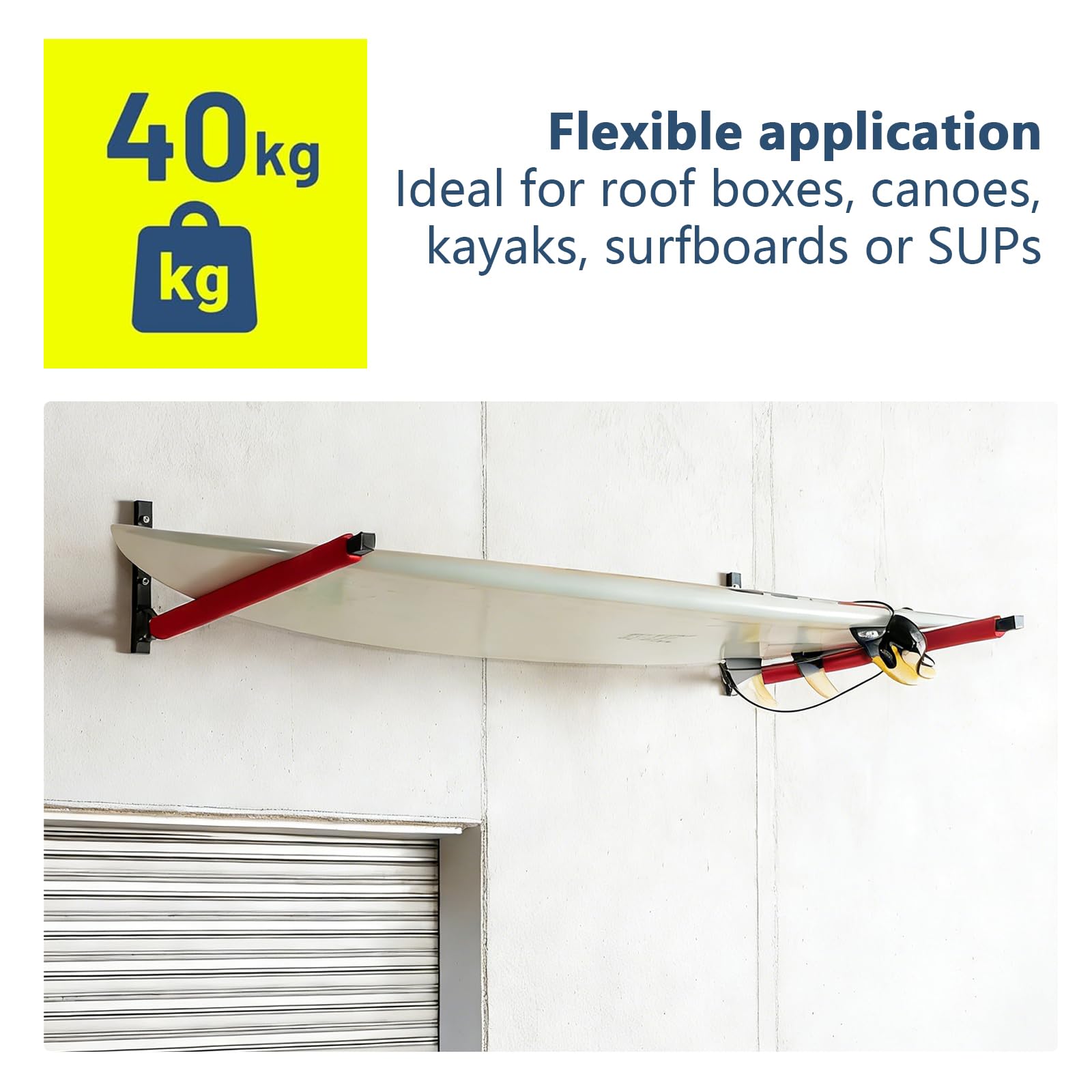 2 soportes de pared de 80 cm, soporte de pared para cajas de techo, canoas y tablas de surf, para guardar cajas de techo, esquís, tablas de surf, herramientas de jardín, cajas de esquí