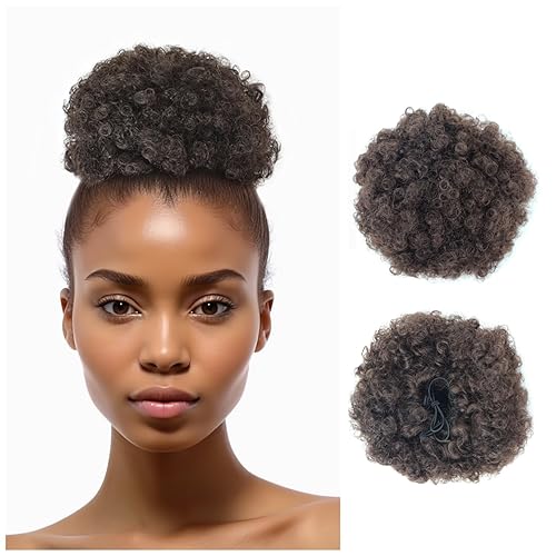 YTBYT Extensión de cola de caballo afro con cordón, corta sintética afro rizada para cabello natural, clip de cabello rizado con cordón, moño