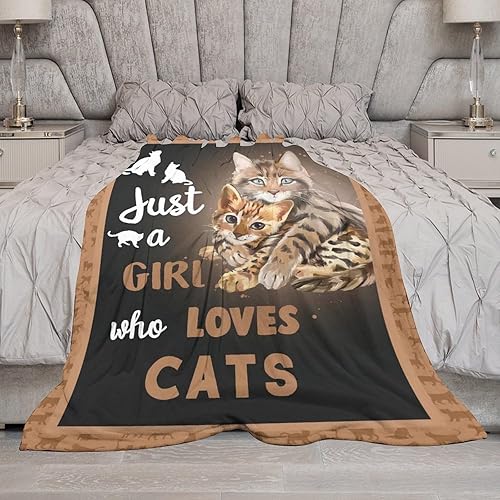 Miniatura 3 de Manta con diseño de gatos, regalos para niñas, mujeres, amantes de los gatos, con texto en inglés "Just A Girl Who Loves Cat", manta de forro polar
