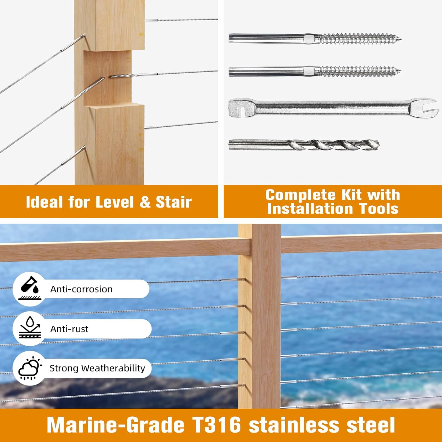 Swage Lag Screws for Cable Railing - 100 Pack T316 Stainless Steel Left and Right Handed Thread - 1/8" Cable Railing Hardware Kit for Deck Stair Wood Post Railing System