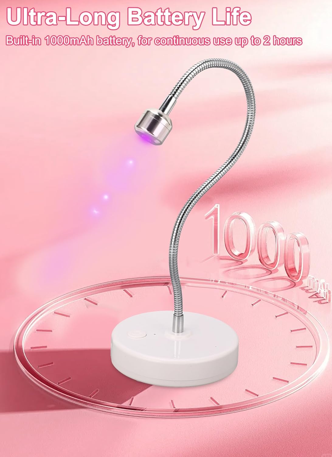 Zunate LED Light, 3W Gel Polish Drying Lamp, Flash Cure Light with Gooseneck, Gel Polish Dryer Lamp, Curing Lamp for Fluorescent Paint, Gel Nail