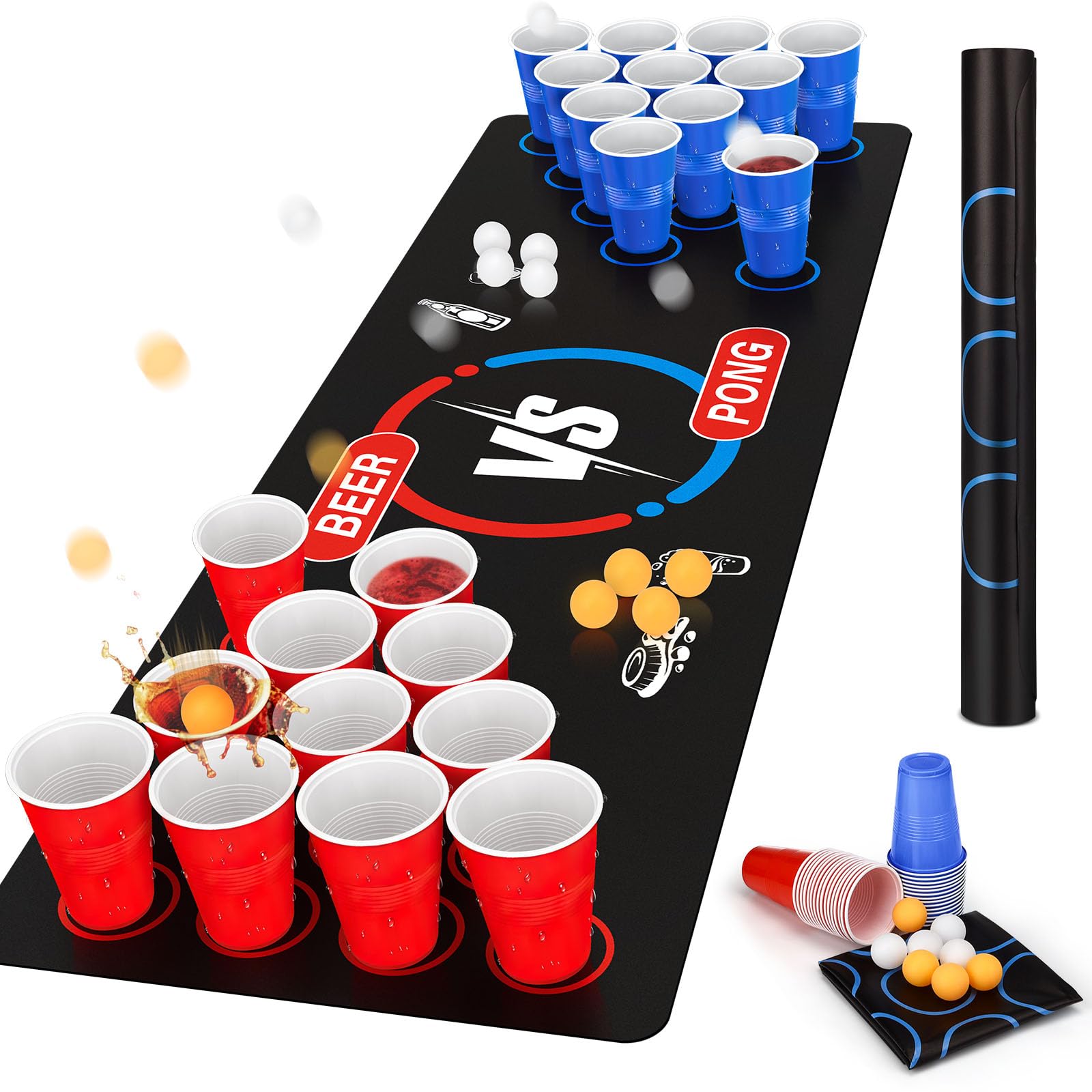 Beer Pong Ping Pong Kit, Divertente Gioco per Adulti per Feste, Birra Pong Tazze, 32 Bicchieri Beer Pong (500ml), 8 Palline da Ping Pong, Riutilizzabili, per Adulti Festa,Festival, Matrimoni