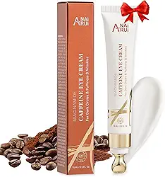 ANAI RUI Creme para os olhos com cafeína, creme de niacinamida para olheiras e inchaço, creme antienvelhecimento e friming para os olhos com rolo para os olhos, creme de cafeína sob os olhos para