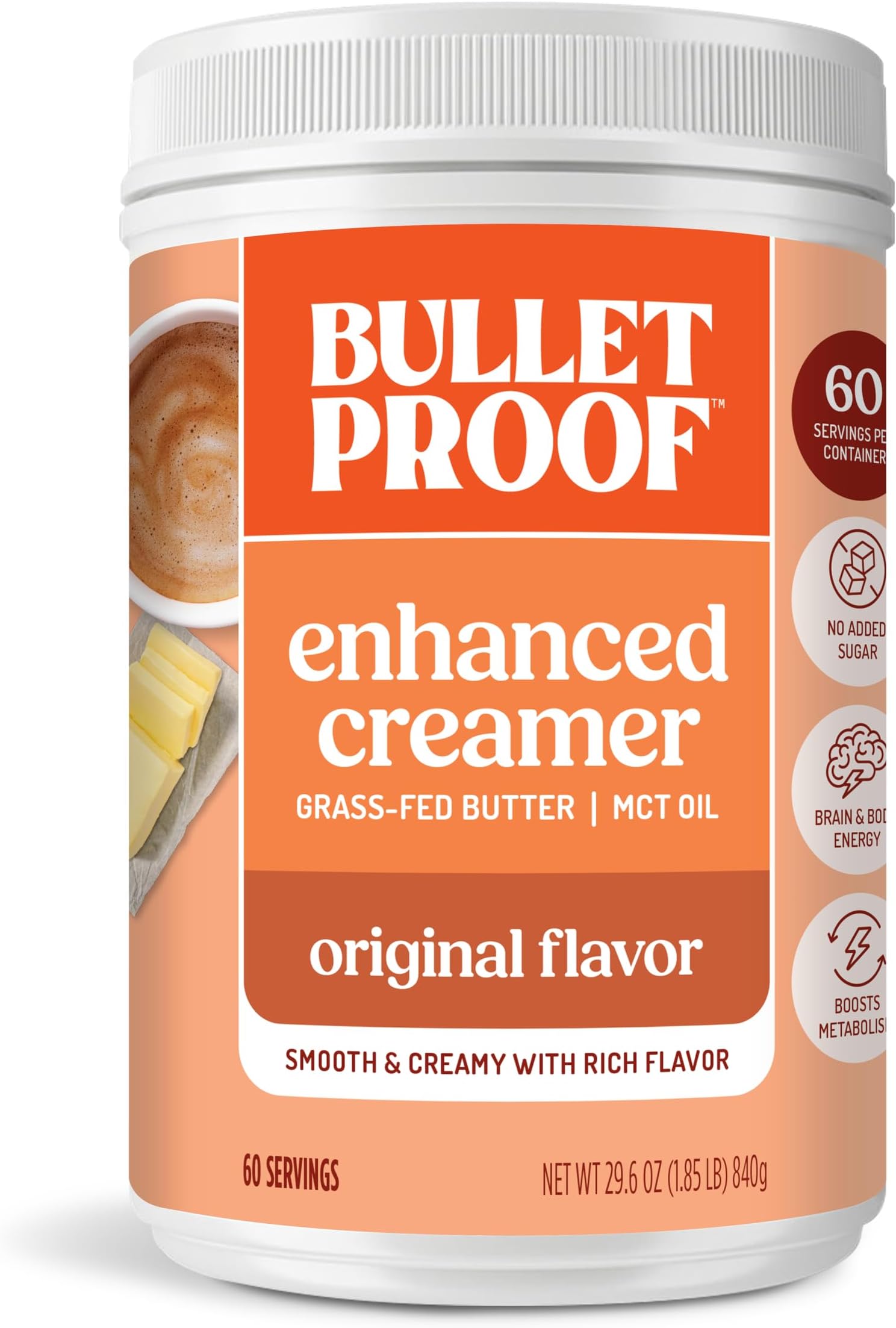 Bulletproof Original Creamer, Keto Coffee Creamer with MCT Oil and Grass-Fed Butter, Value Size, No Added Sugar, 29.6 Ounces