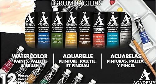 Grumbacher Academy - Pintura de acuarela, tubo de 0.3 fl oz0.25 onzas, juego de 10 colores