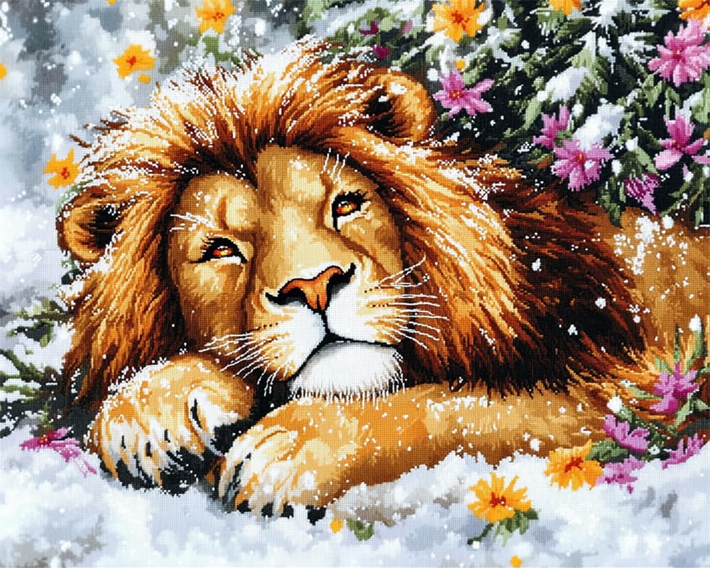 Kitquiver Latch Hook Kits for Adults Beginners Rug Lion and Flowers in The