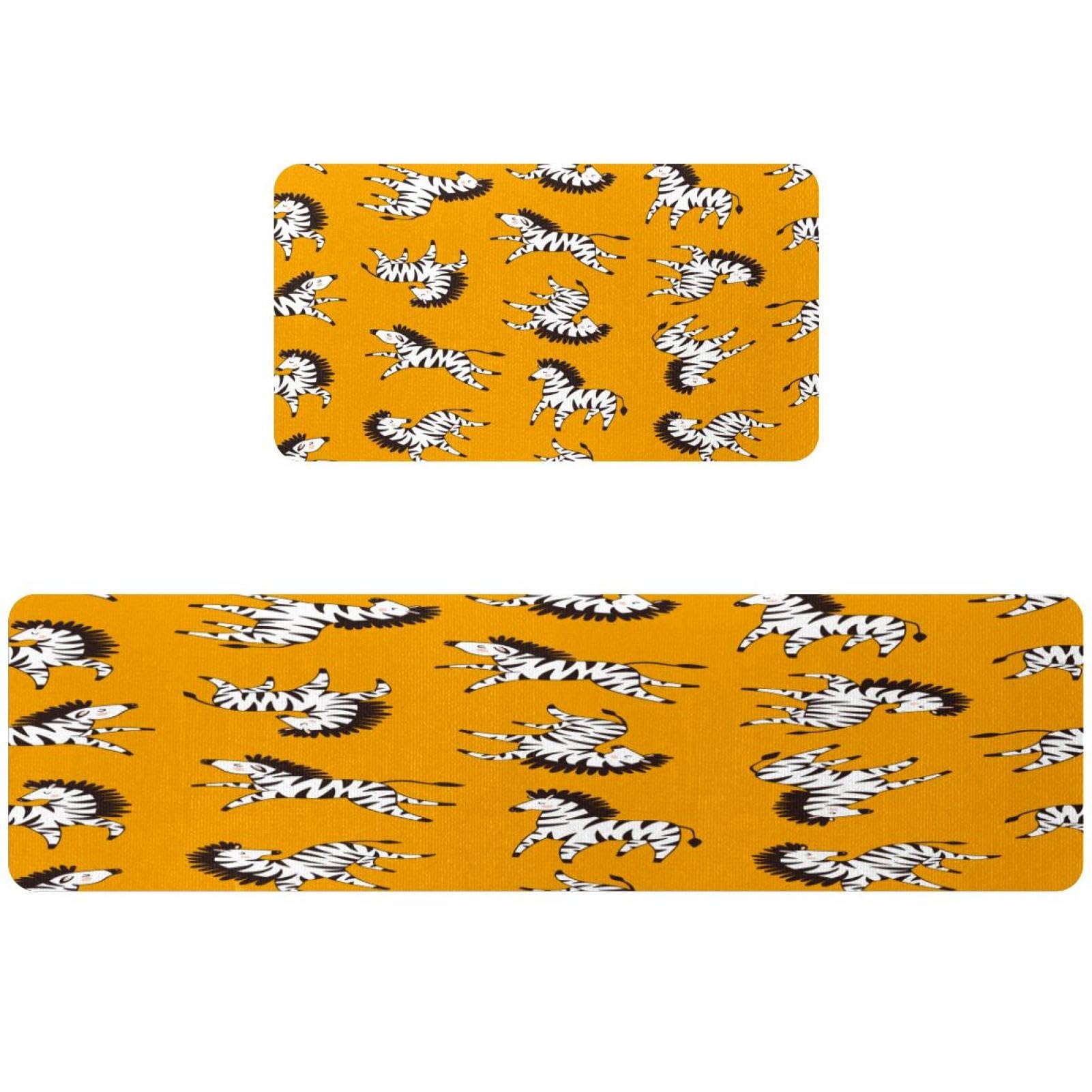 Tapete de cocina de 2 piezas cebra amarillo oscuro alfombra lavable VAPOKF