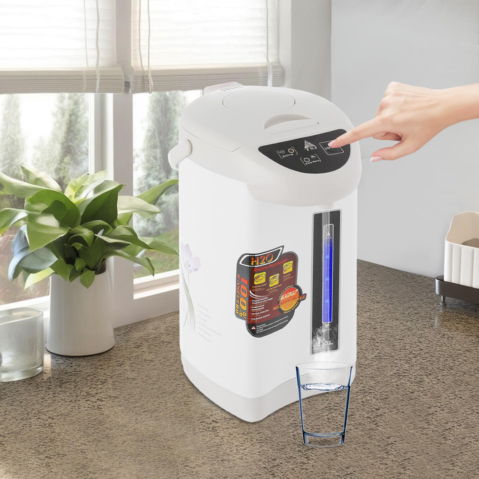 Dispensador de agua caliente de acero inoxidable de 4 litros, dispensador de agua, tetera, 750 W, termo de control de botones, depósito de agua para escuela, hogar, oficina, hotel (blanco)