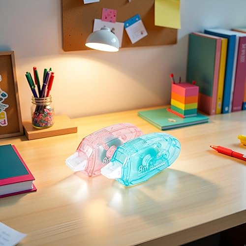 Miniatura 6 de Cinta adhesiva adhesiva de doble cara, 0.236 in x 26.2 ft, color rosa y azul, cinta adhesiva para escuela, oficina, papelería, papelería japonesa,