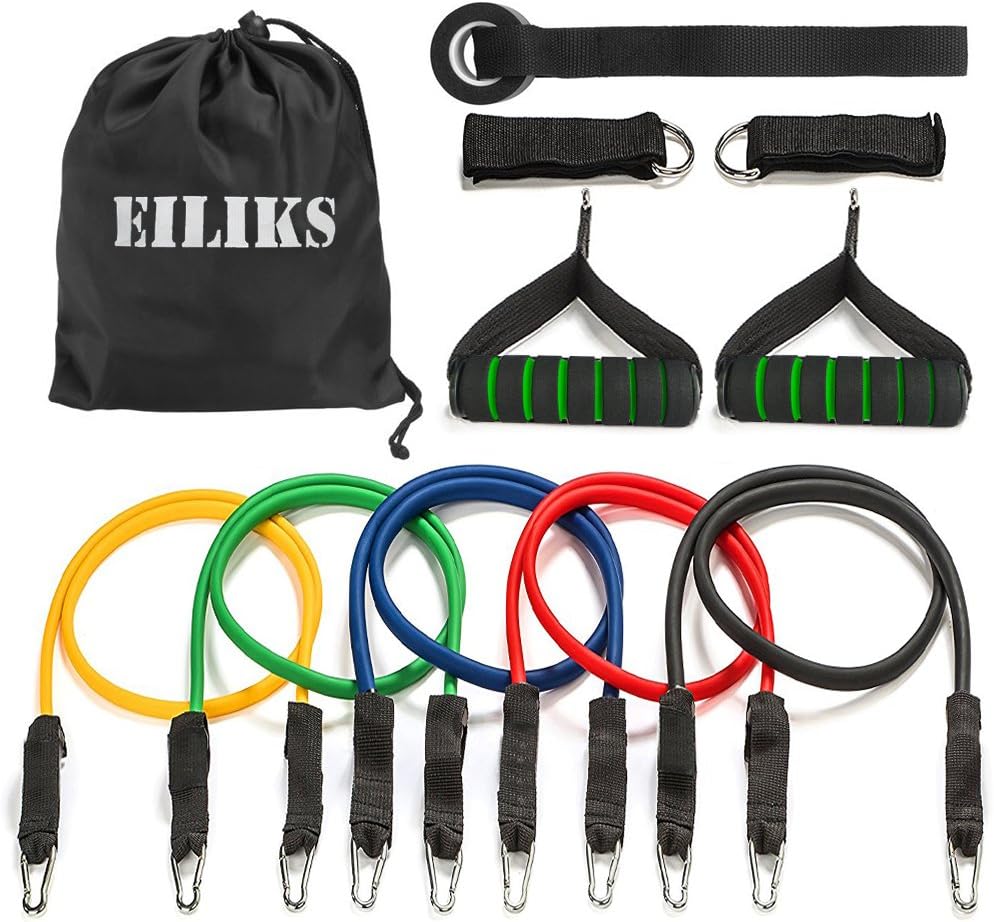EILIKS 11 PCS Resistance Bands Set, Exercise Bands Workout Bands with Door Anchor, Handles, Ankle Straps for Resistance Training, Physical Therapy, Home Grm Workouts