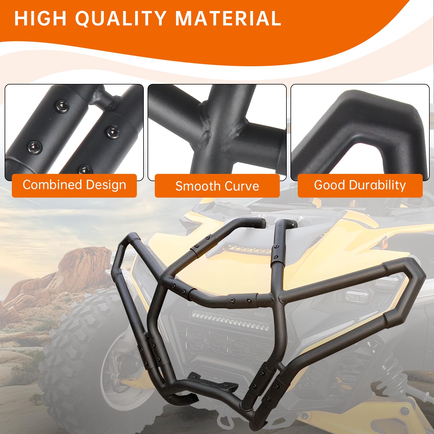 CUSAUTV Front Combined Bumper Compatible with 2024 2025 Can-Am Maverick R X RS Accessories Heavy Duty Brush Guard Protector Front Coverage Bumper for Can Am Maverick R 2024+ Replacement for 715010071