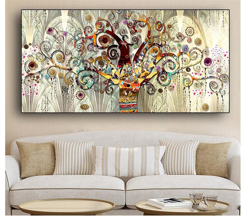 Broderie point de croix diamant Arbre de vie Gustav Klimt grand format 5D avec strass carrés salon