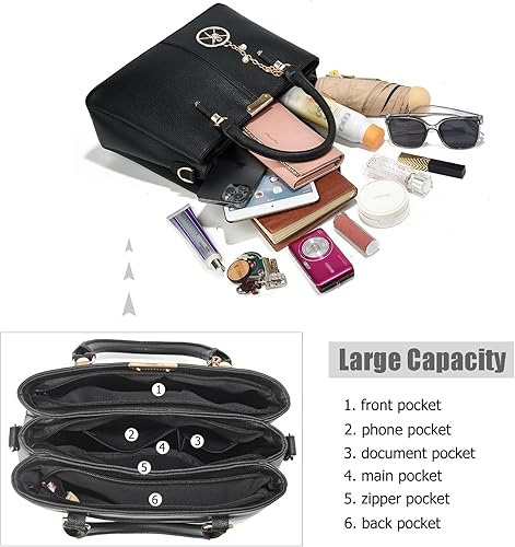 Miniatura 4 de Bolso y bolsos de mano para mujer, 3 compartimentos con cremallera, bolso de mano de diseñador con asa superior