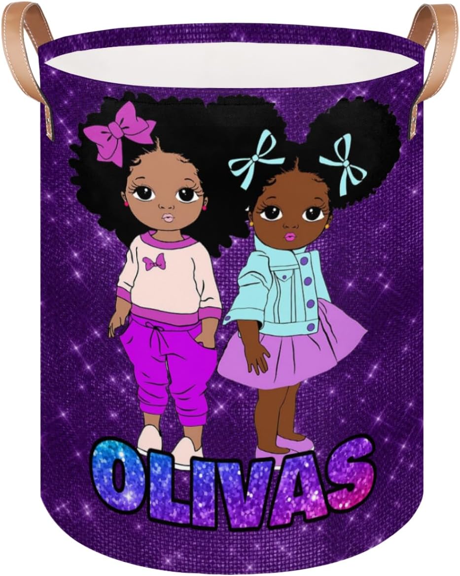 Personalized Laundry Basket, Custom Gift Laundry Hamper, Collapsible Nursery Waterproof Laundry Baskets, Dirty Clothes Toy Hamper with Handles Purple Sparkle Princess