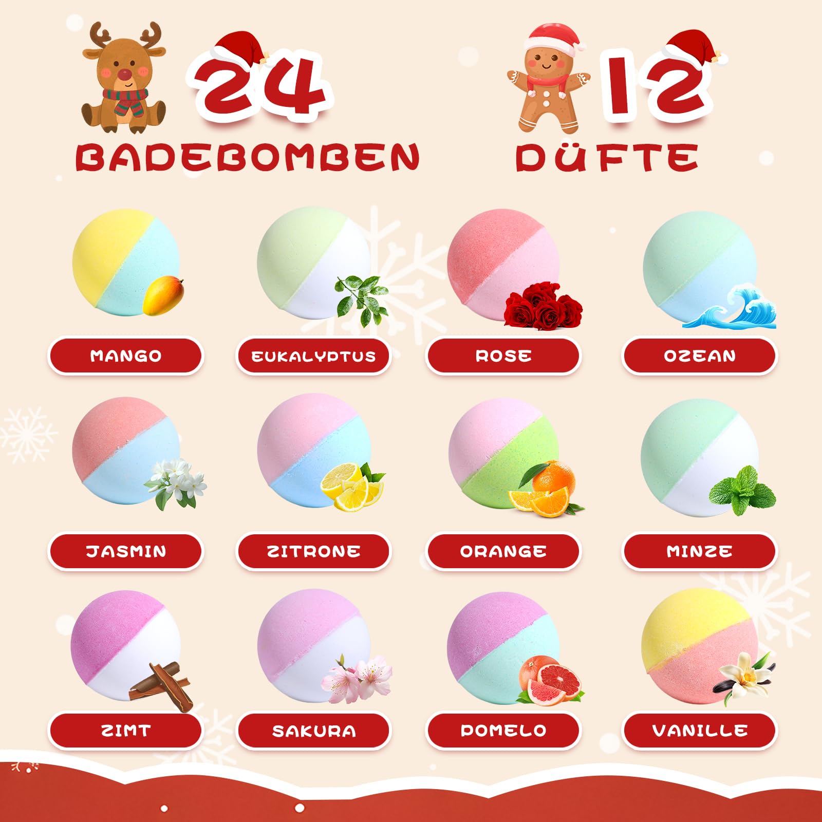 Calendario de Adviento 2025 Bomba de baño para niños, bombas de baño de Navidad para niños con 24 animales sorpresa, bombas de baño de espuma naturales y orgánicas hechas a mano, regalo de Navidad