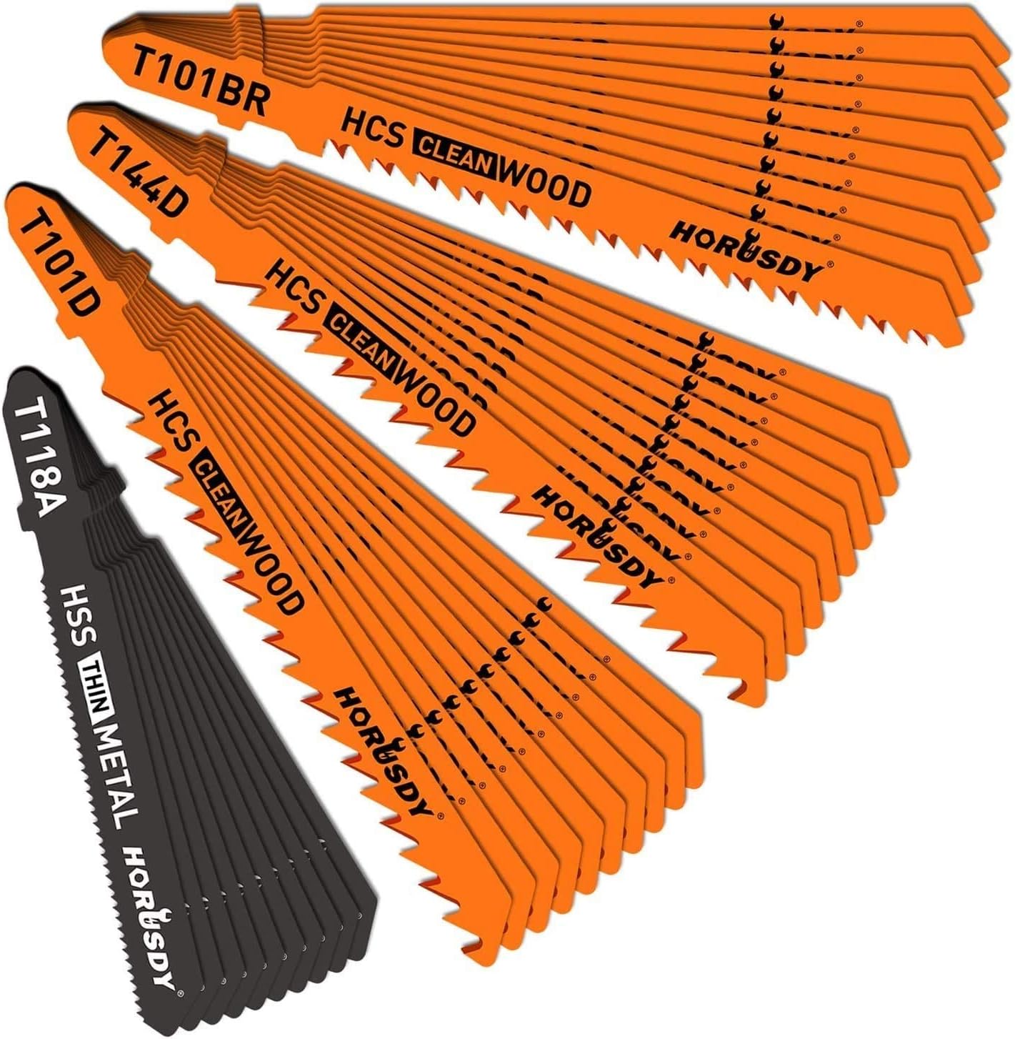 HORUSDY 40Piece HSS/HCS Jig Saw Blade Set Metal & Woodworking with