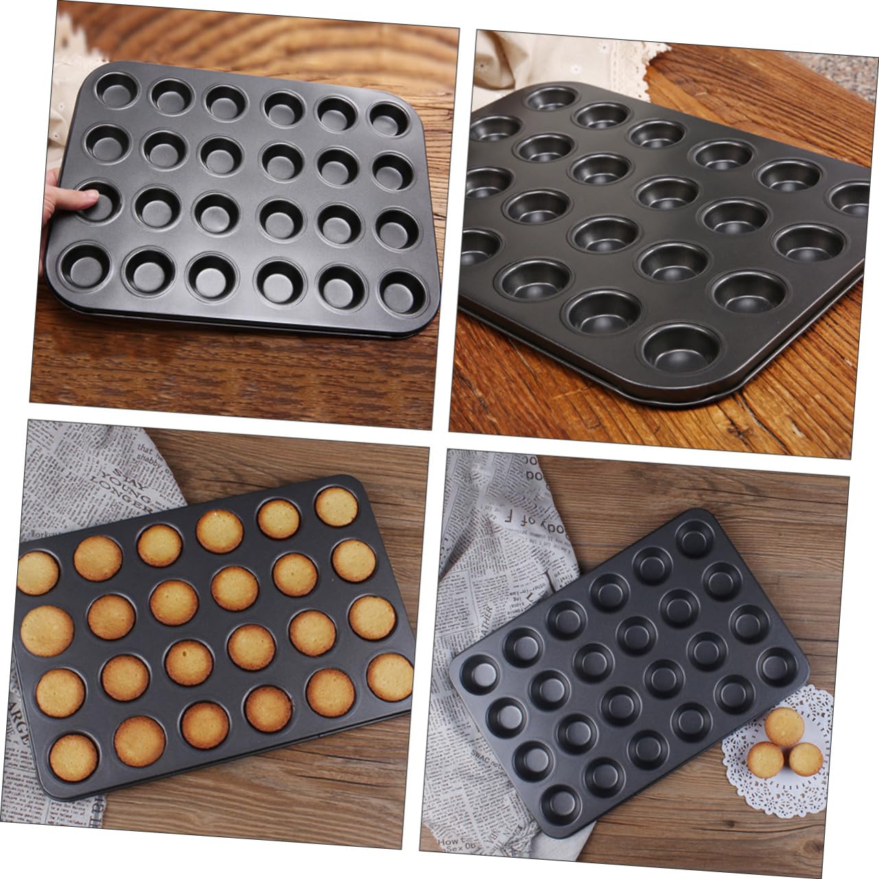 LABRIMP Moldes Antiadherentes para Muffins y Pudín 24 Cavidades Mini, Acero Carbono Revestido, Distribución Uniforme del Calor, Aptos para Repostería Casera, Set 2 Piezas