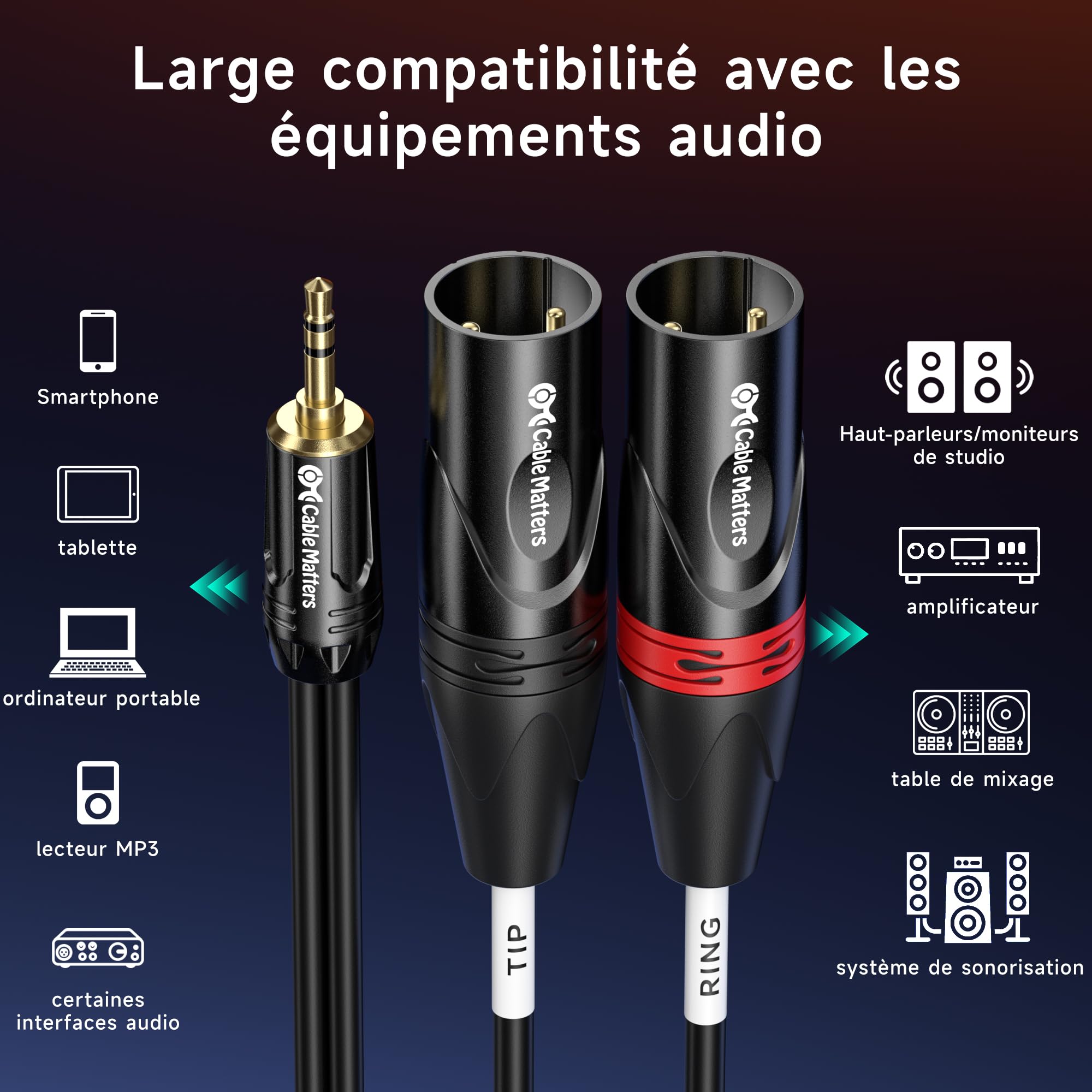Cable Matters Câble XLR Mini Jack 3.5 mm, Cable Jack vers 2 XLR de 1,8 mètres