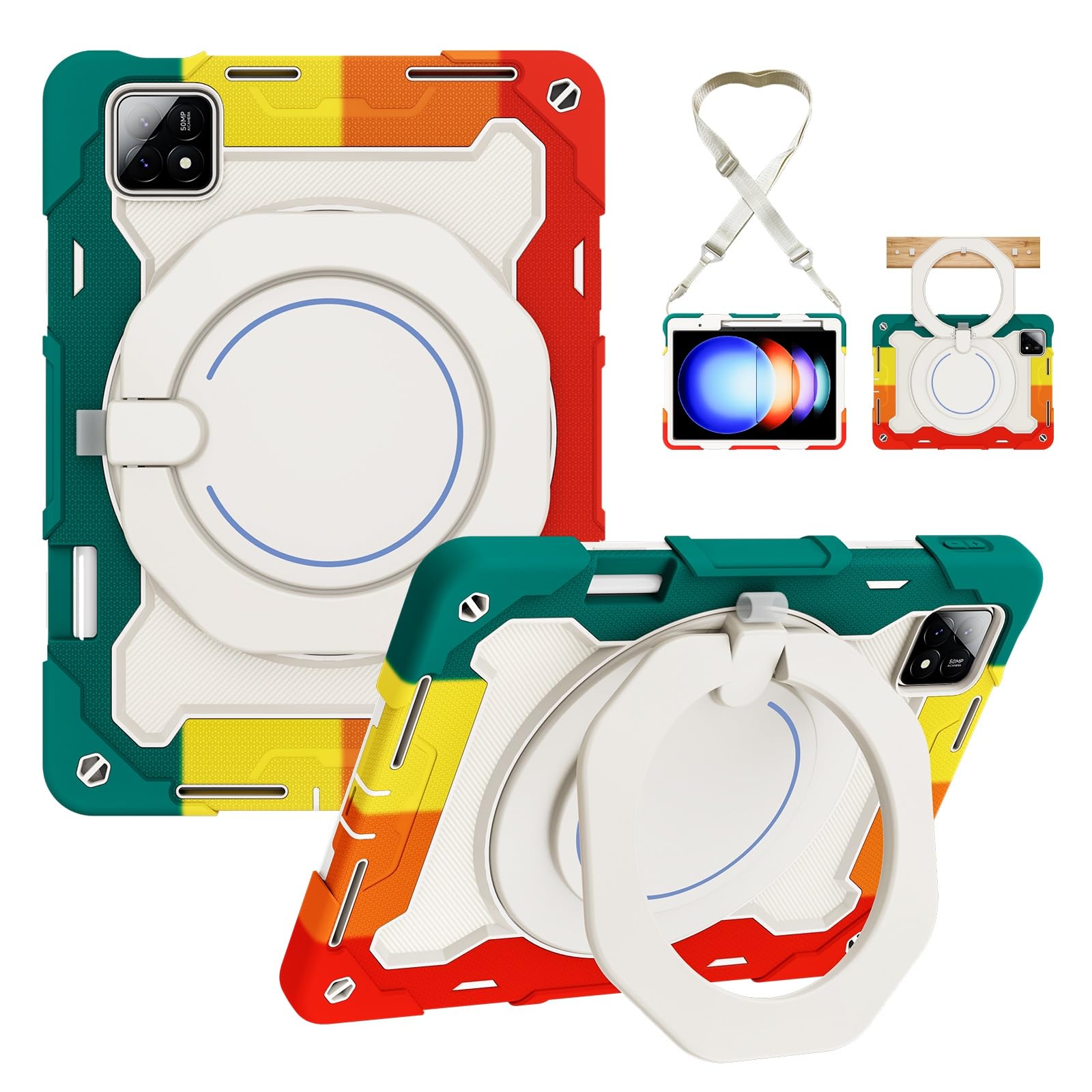 Custodia protettiva resistente per Xiaomi Pad 6S Pro 12,4 pollici (versione 2024), supporto girevole a 360°, tracolla, portapenne e anello per impugnatura, copertura antiurto per bambini e