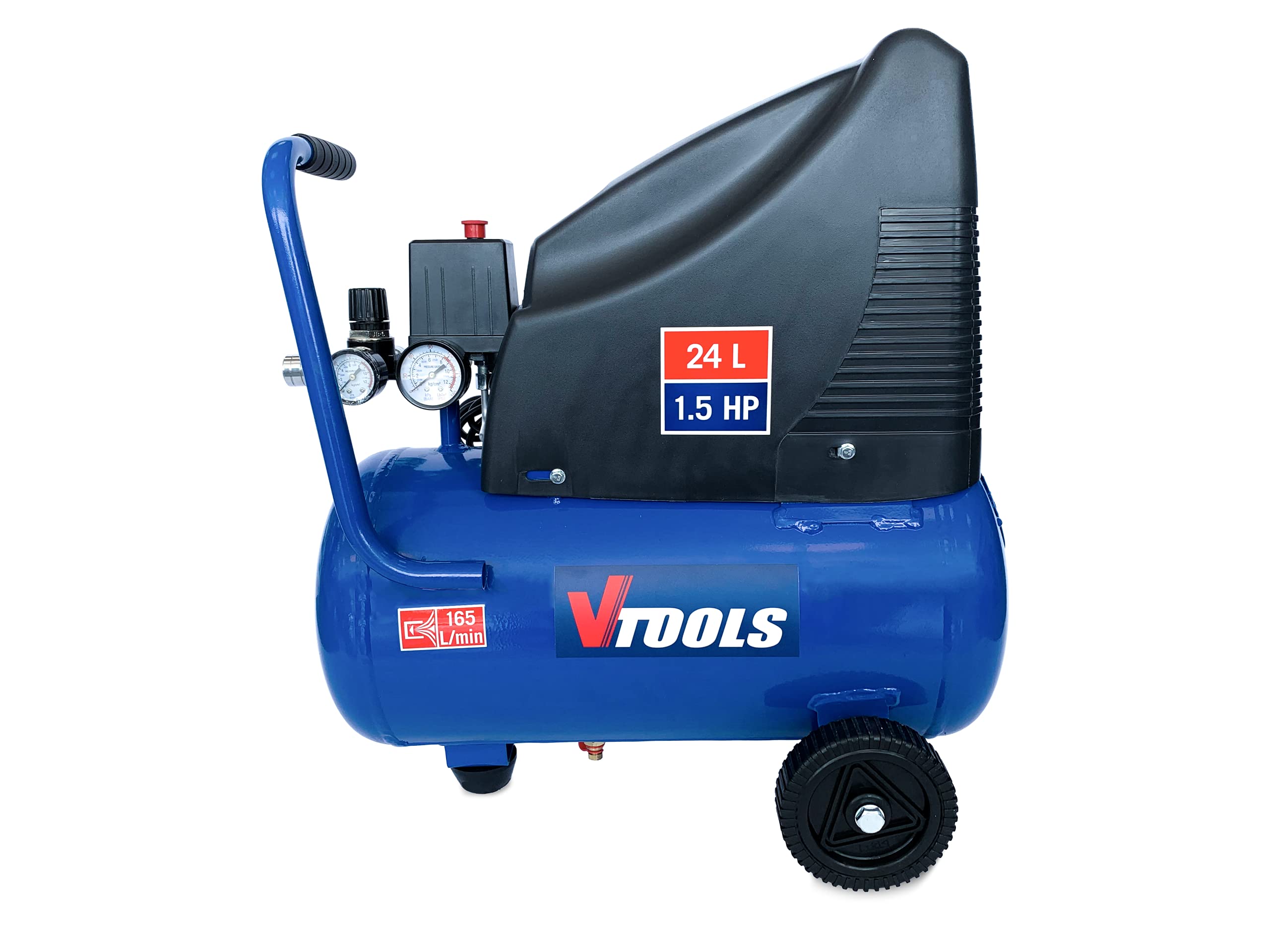 VTOOLS 24 Liter Portable Air Compressor For Car, Suv, Bicycle, And Motorcycle Tires With 2 Pressure Gauges And Oil-Free Pump, 1.5Hp, 2 Years Warranty, VT1302