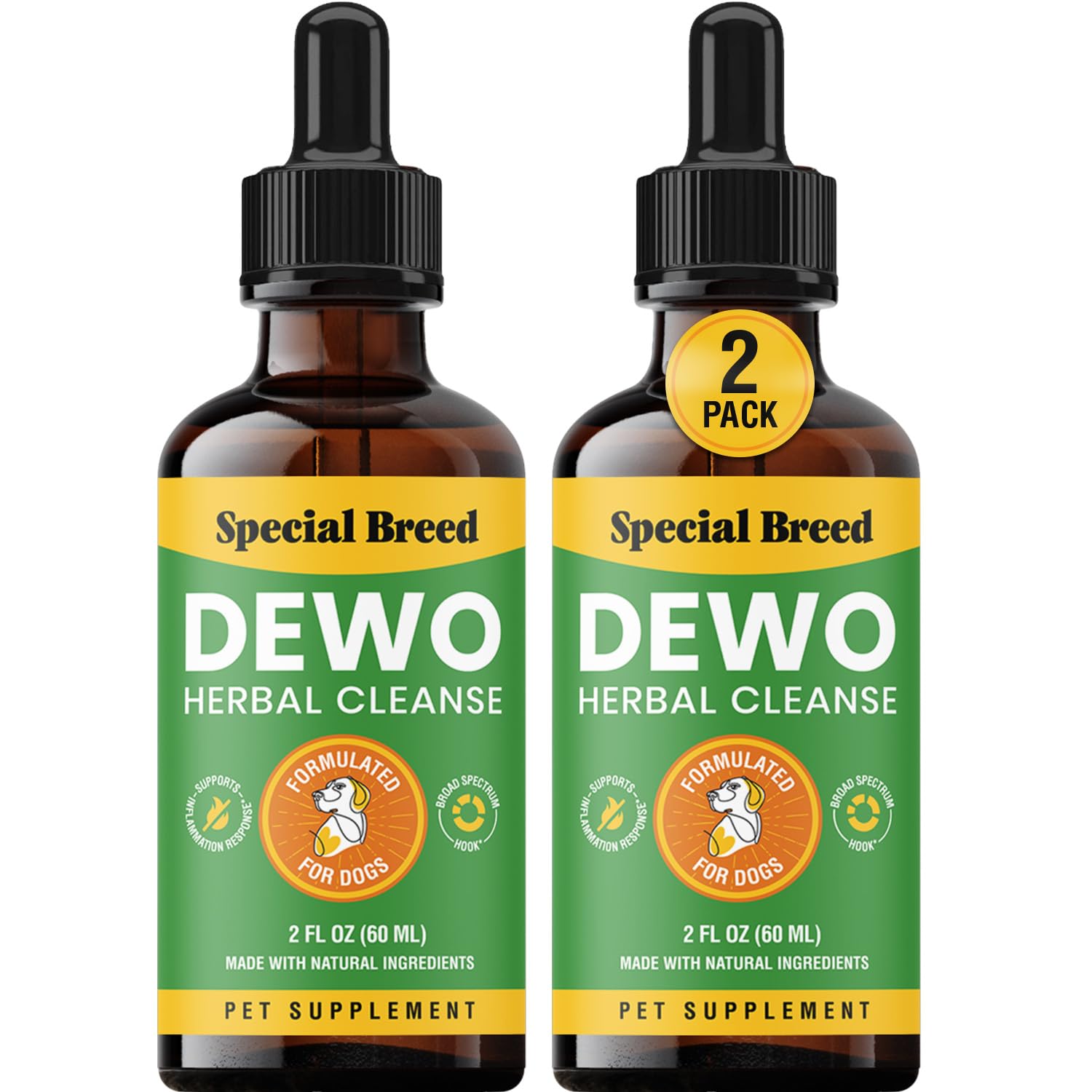 Spefically Formulated for Dogs, Natural Broad Spectrum Supplement, Herbal Cleanse, Digestive Support for All Breeds, Gut Health, Made in The USA, 2oz (2 Pack)