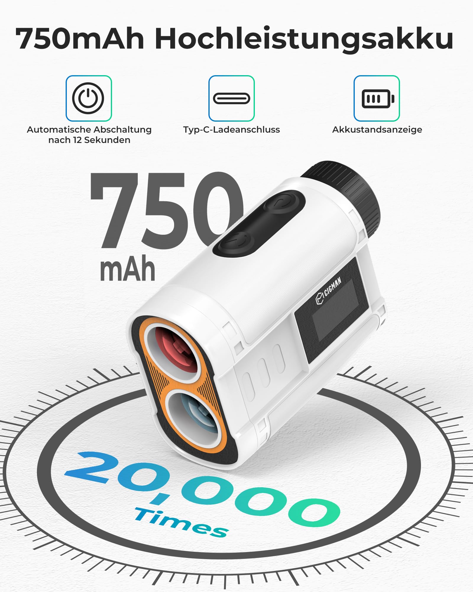 CIGMAN Laser Golf Entfernungsmesser 1200M mit Slope, ± 0,5m Genauigkeit Rangefinder mit Magnetstreifen, Externe Farbanzeige, Flaggensperre, ± 1m Genauigkei, 6X Vergrößerung, Ideales Golfzubehör