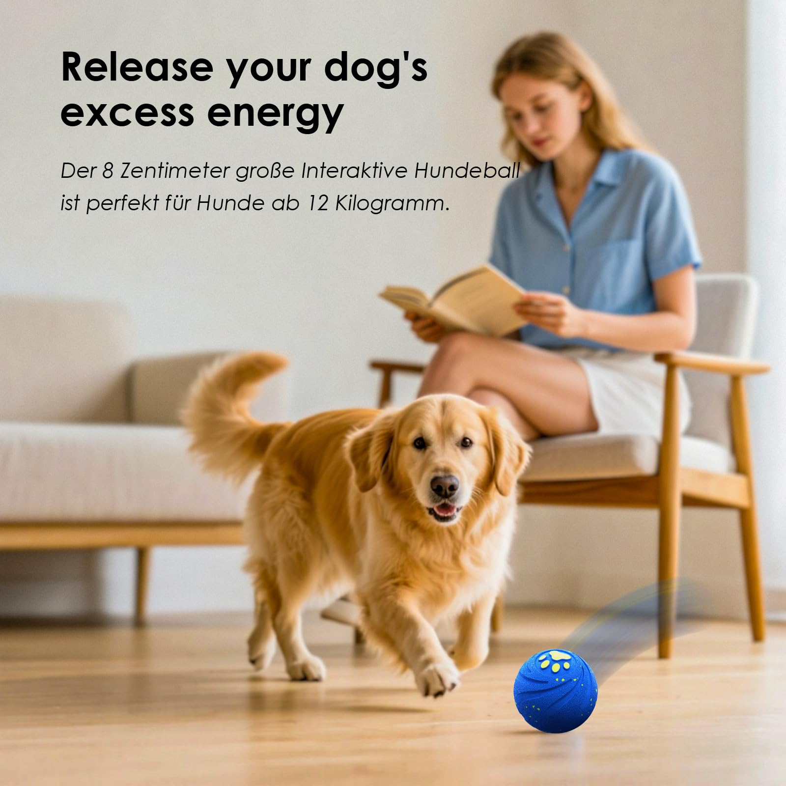 VNAKIO Balle interactive pour chien - Jouet intelligent pour chien - Avec 3 modes de jeu - Cadeau d'anniversaire - Rechargeable par USB - Bleu