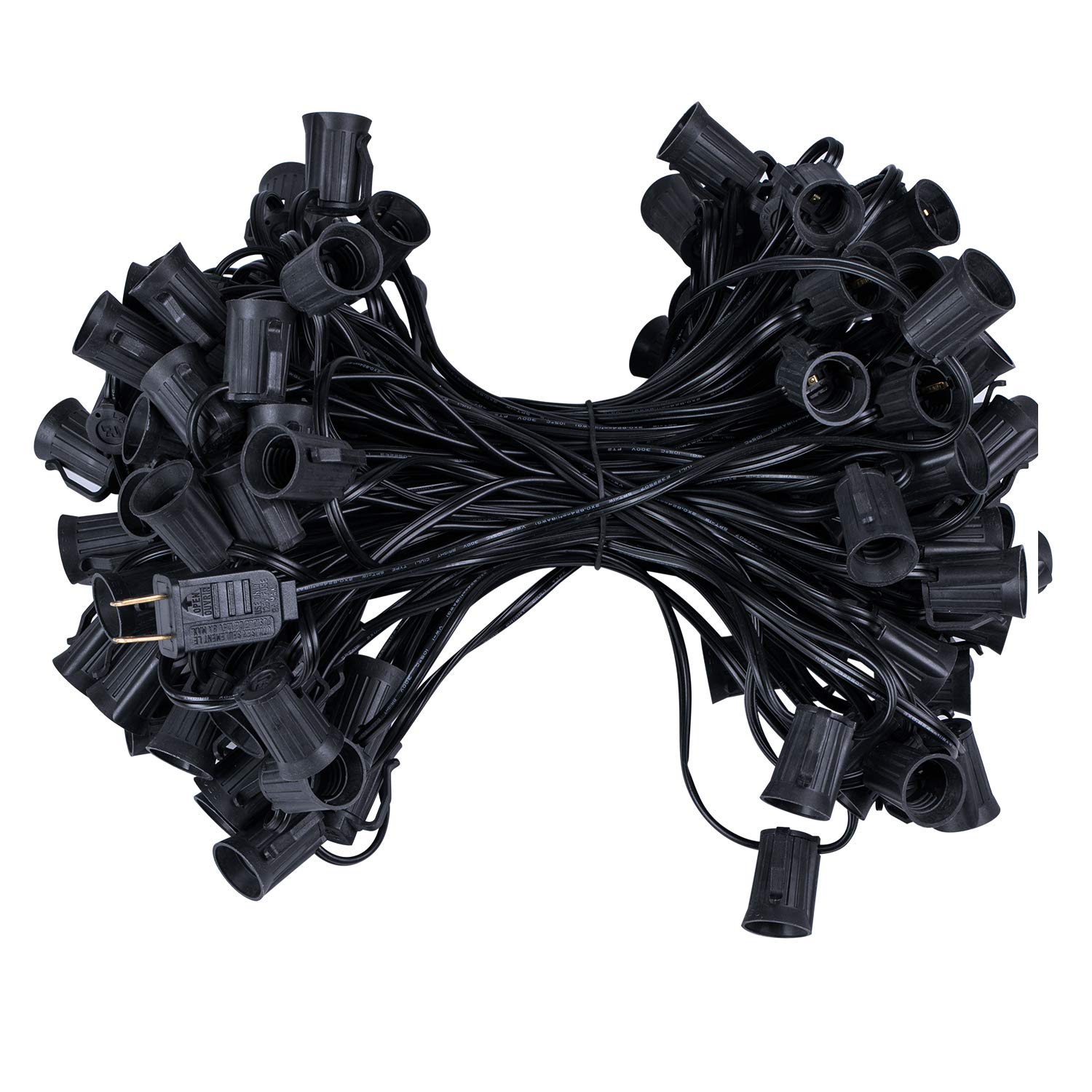 C9 Light Strand 100 Feet for E17 Socket 12 Inch Spacing, Outdoor String Light Christmas Stringer with 100 Sockets for Patio, Black Wire