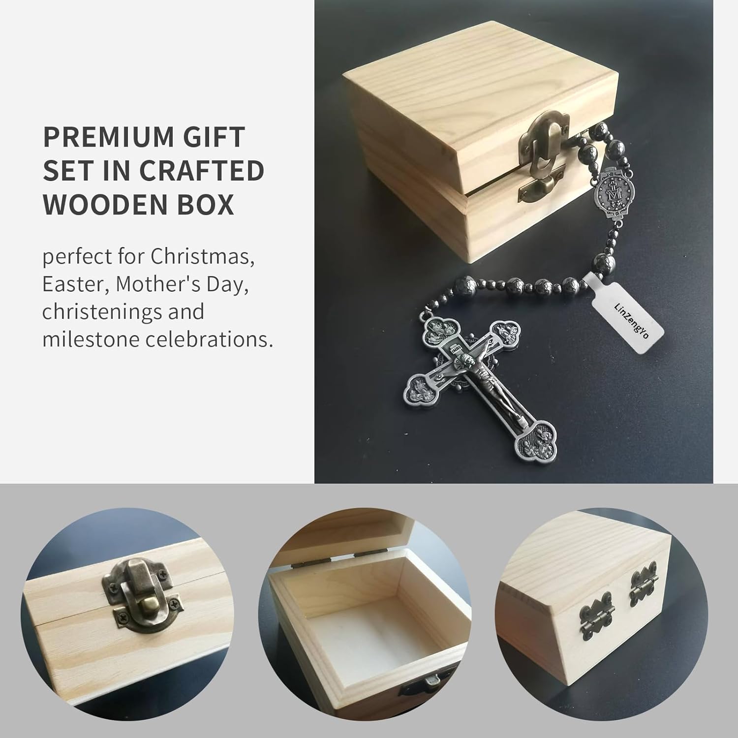 Hematite rosary beads catholic for men and women,Rosary Necklace for men with Virgin Mary medal & cross,Handmade of rosarios catolicos Cross Necklace Catholic Gifts - Image 6