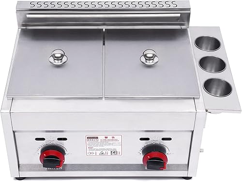 Miniatura 3 de Freidora de gas de doble tanque con termómetro  Freidora de propano con 2 cestas de acero inoxidable y tapas  Gran capacidad del tanque de aceite