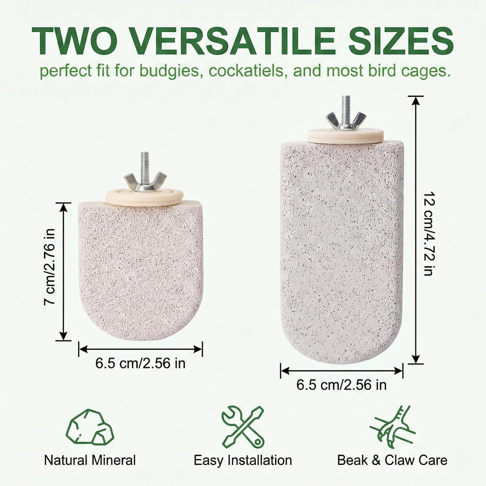 2 Pièces Perchoir Oiseau en Pierre Minérale, Design Glace sur Bâton, Bâton à Ronger Naturel, Pour Perruches Ondulées et Calopsittes, Accessoire Cage à Oiseaux pour Soin du Bec et