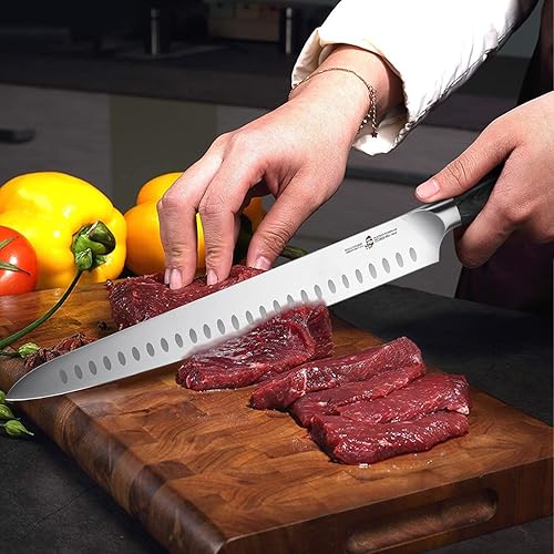 Miniatura 2 de TUO Cuchillo para rebanar  Cuchillo de tallar de 12 pulgadas de largo Granton Edge profesional cuchillo de carne, cuchillo de pechuga, acero