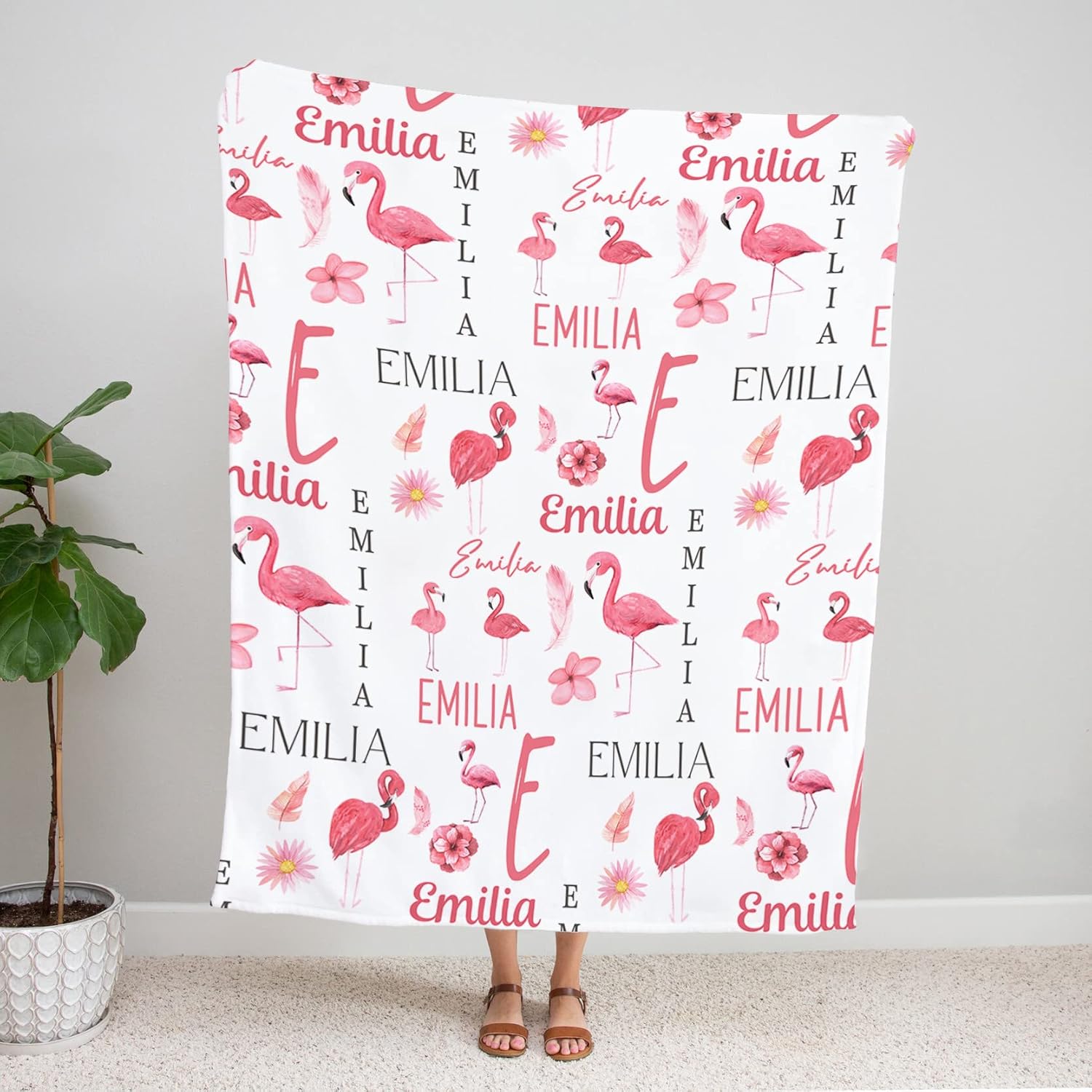 Personalized Flamingo Blanket, Pink Flamingo Baby Blanket, Custom Name Flamingo Nursery Baby Blanket Shower Gift, Super Soft Plush Blanket for Baby for Kids, 30x40in