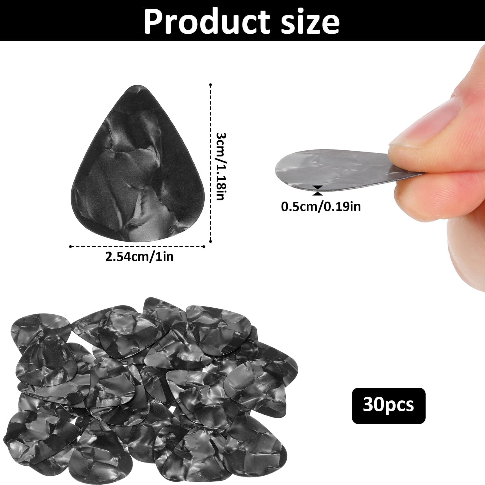 30 plettri neri per chitarra, in celluloide, per chitarra elettrica, acustica, basso (0,5 mm)