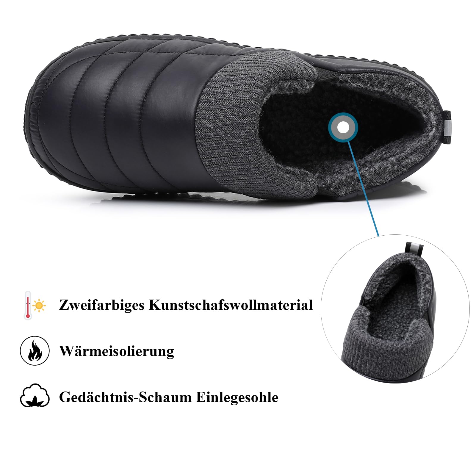 Git-up Memory Schaum Pantoffeln Warm Daunenschuhe Herren Gestrickt Hausschuhe mit Elastischen Gores, Indoor/Outdoor Außensohle für wandern, camping