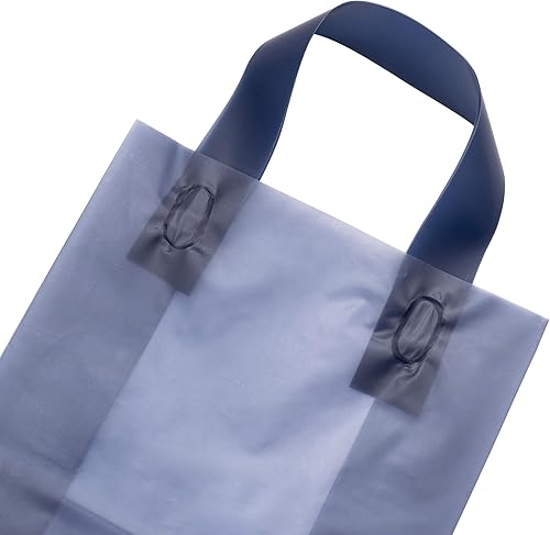 Miniatura 7 de Prime Line Packaging Paquete de 100 bolsas de regalo azules de 8 x 4 x 10, bolsas de plástico azul marino esmerilado con asas, bolsas de compras