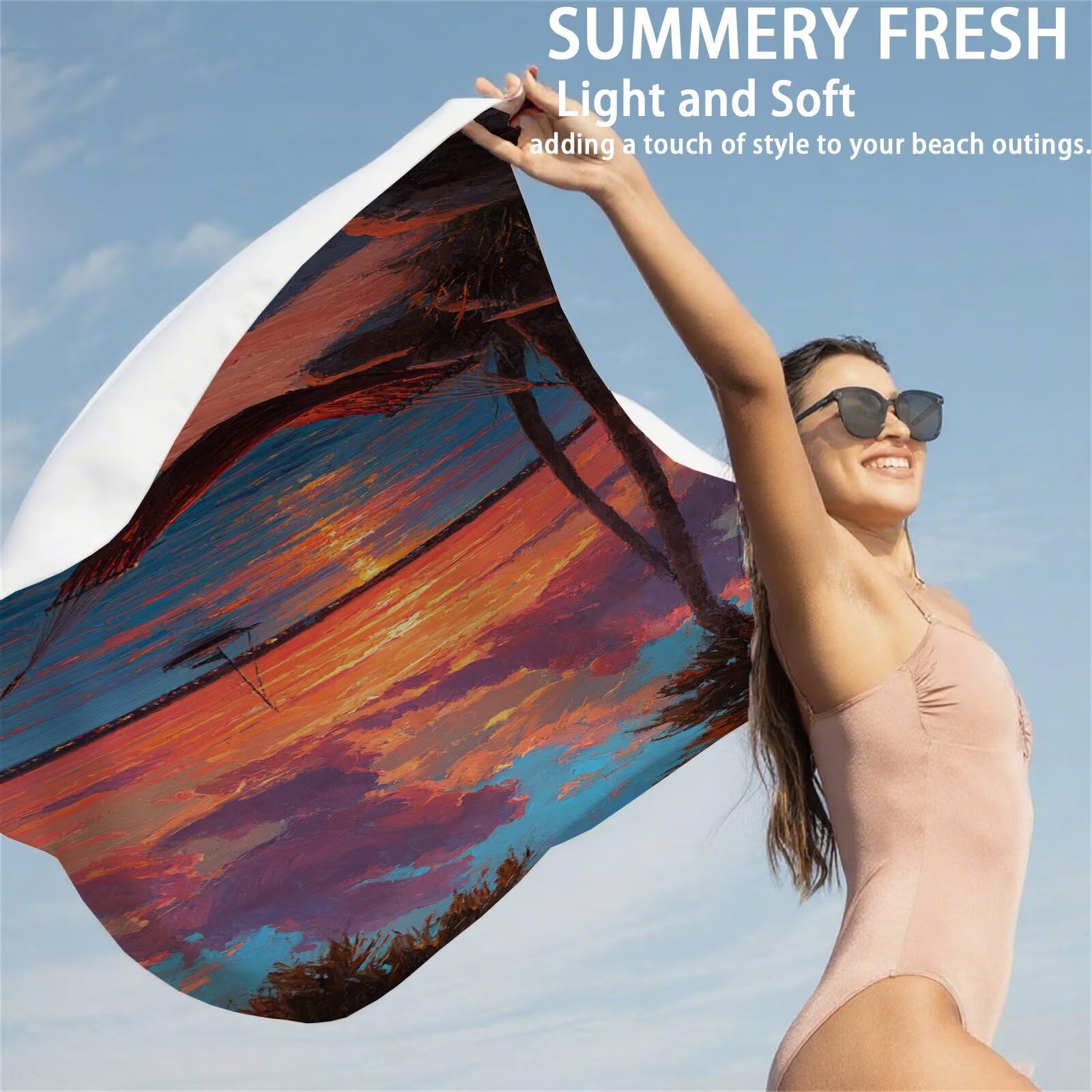 Mikrofaser Strandtuch 100x200cm, Sonnenuntergang Strandtuch Sommer Saunahandtuc 2 Stück Stranddecke Sandfrei, Schnell Trocknendes, Saugfahiges Strandmatte für Reise Urlaub Schwimmen Camping OC-577
